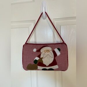 Vintage Gingham Fabric Santa Wall Hang Decor
